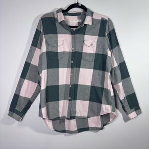 Woolrich Buffalo Plaid Flannel Shirt Pink Green Organic Cotton Women’s LG
